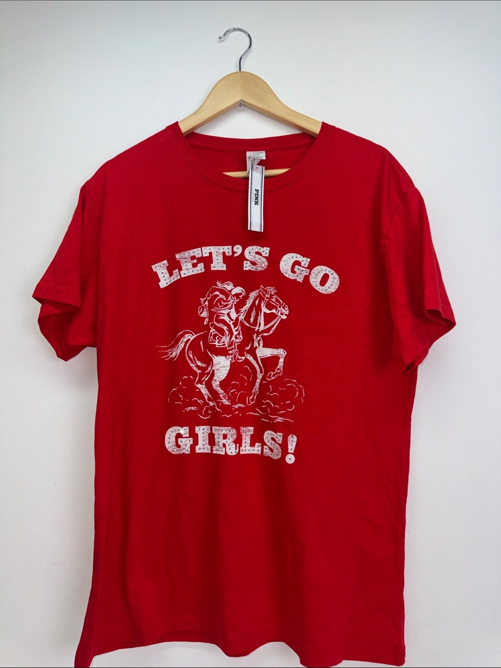 PINK Victoria's Secret Red Graphic Tee - "Let's Go Girls!"